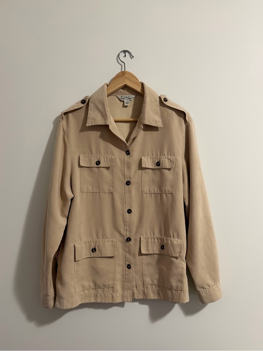 Faux-suede Beige Utility or Safari Style Jacket